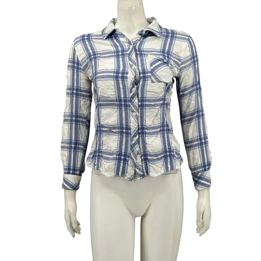 Rails Top Womens XS Blue White Plaid Button Up Long Sleeves Country Cowgirl